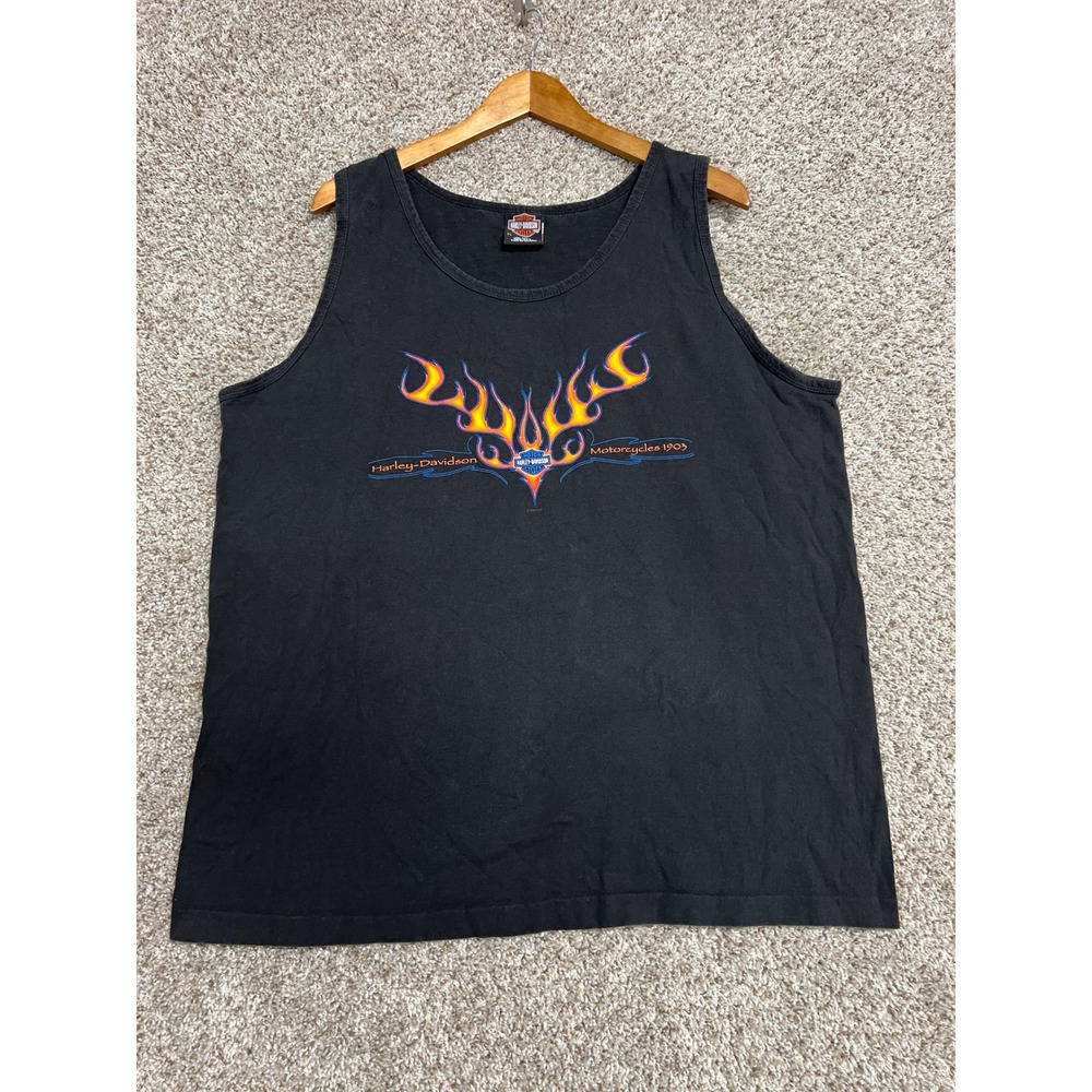Harley-Davidson Mens XL Tank Top Black Flame Ketchikan Alaska Graphic Tee USA